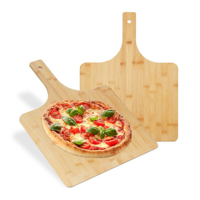 Relaxdays Pizzaschep XXL bamboe set van 2