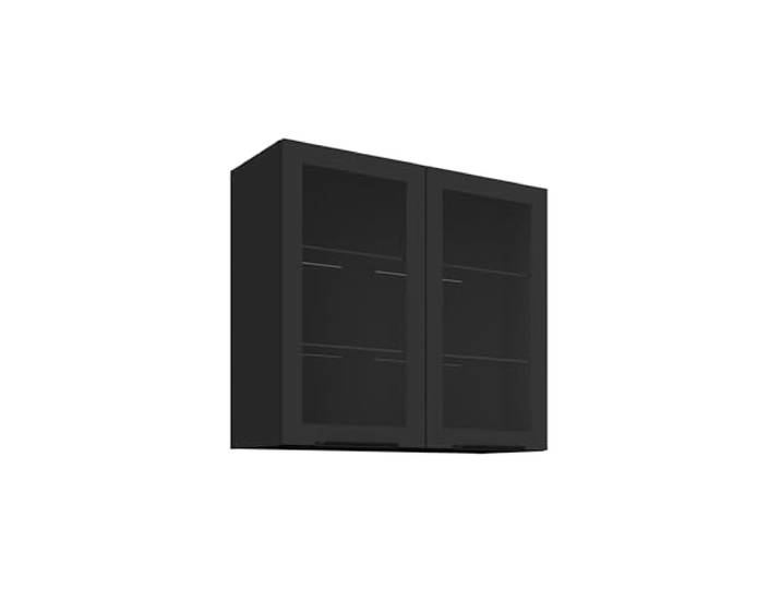 Küchen Glashängeschrank 80 cm SIENA Schwarz Küche Küchenzeile Küchenblock