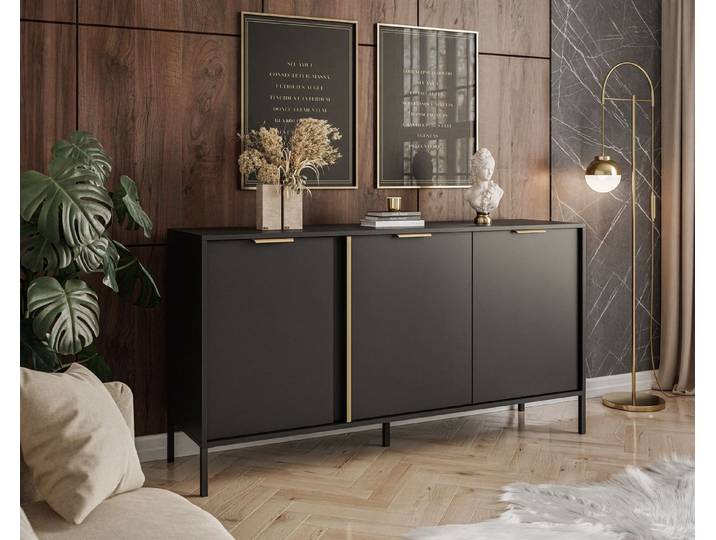 ALLHOUSE24 Kommode LARA 153 cm Anthrazit Gold Dreitürige Sideboards (1x Kommode), Breite 153 cm