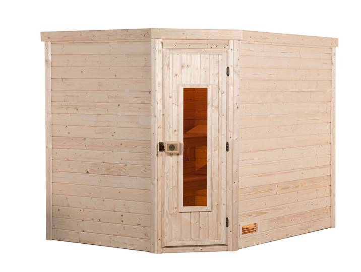 Sauna WEKA Massivholzsauna TURKU 3 , beige (natur), Saunaofen, externe Steuerung, 9 kW, Saunen, Sauna, Blockbohlen, isolierte Holztür