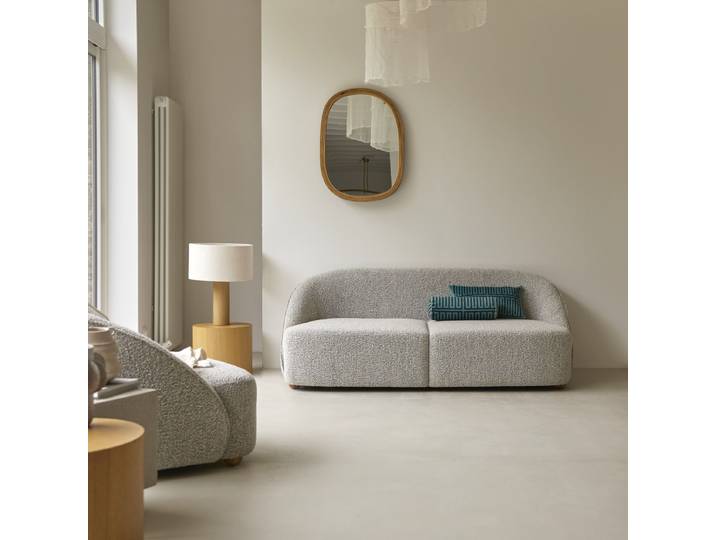 Sofa Soren aus Akazienholz mit grauem Stoffbezug - Grau