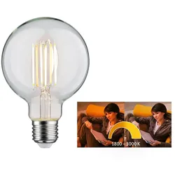 Paulmann LED Filament Globe G95, 230V, E27, 7W 1800-3000K 806lm, dim-to-warm, Glas klar PAUL-28779