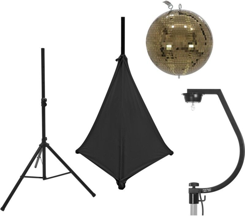 EuroLite Set Spiegelkugel 30cm gold mit Stativ und Segel schwarz (20000704)