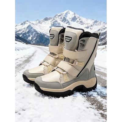 Beige Damen-Winterstiefel – warme, fleecegefütterte Outdoor-Wanderschuhe mit Klettverschlüssen für kaltes Wetter, Skitouren und Trekking