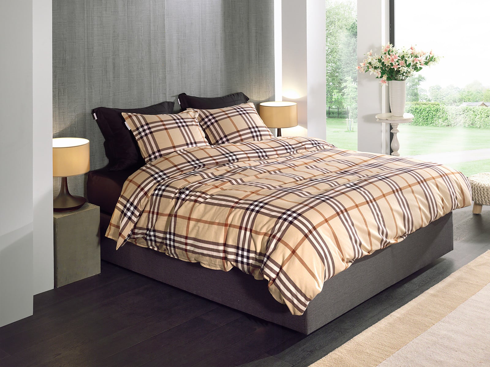 home24 Leonardo Flanellen Beddengoed Set Beige - Dekbedovertrek en Kussensloop
