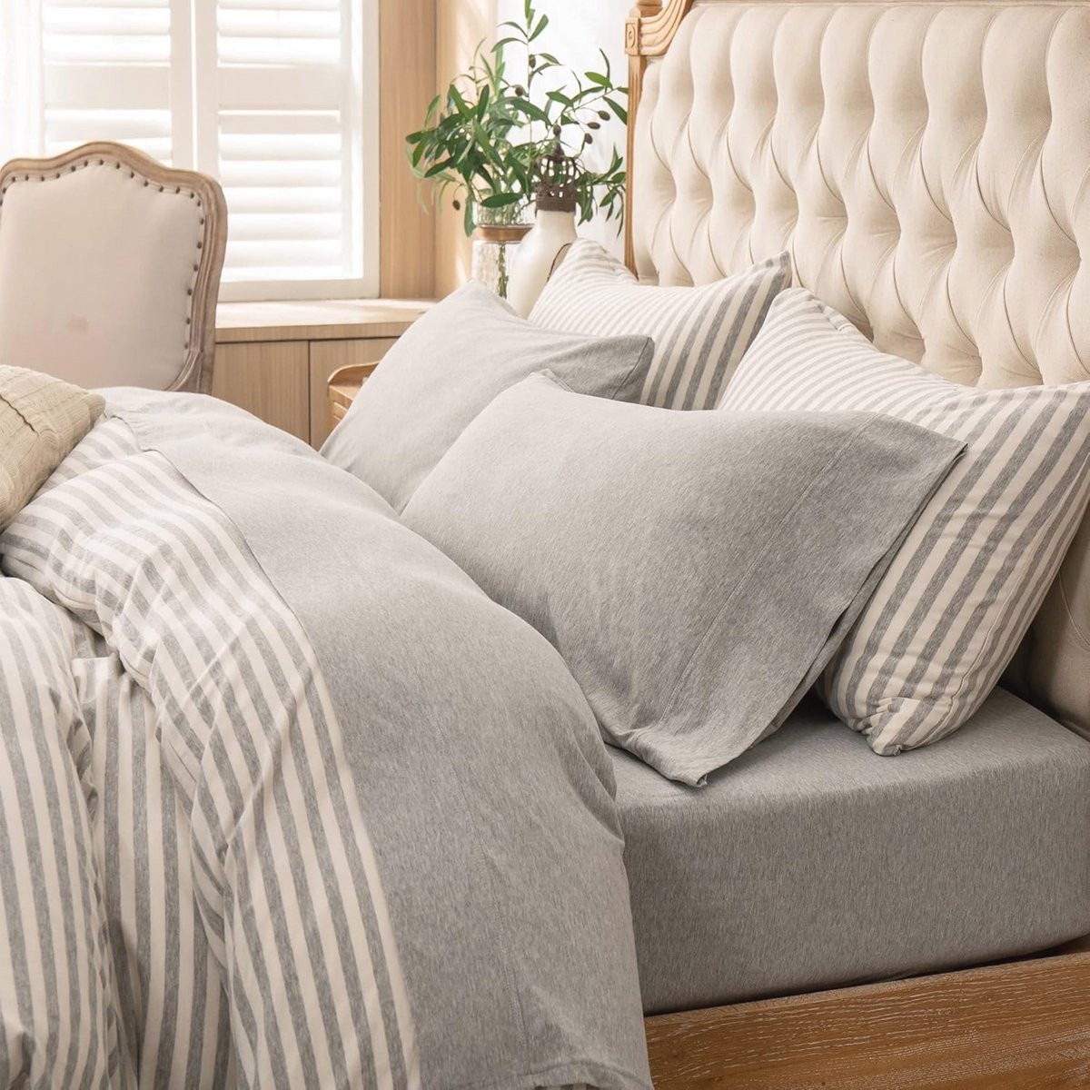 4-delige jersey gebreide lakenset queensize - lichtgrijs - geschikt voor matrassen tot 50 cm