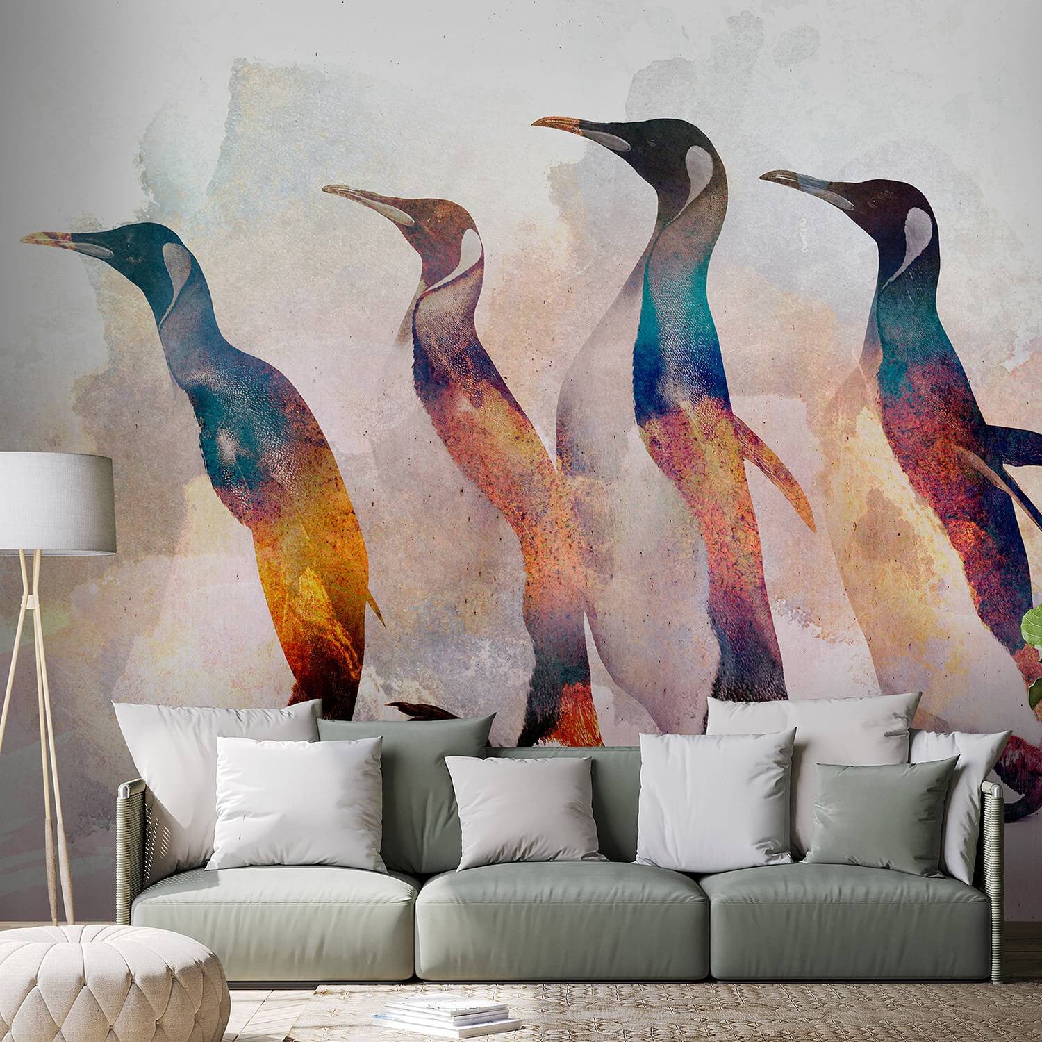 home24 Vlies-fotobehang Penguin Wandering met dierenprint, multicolor, 200 cm