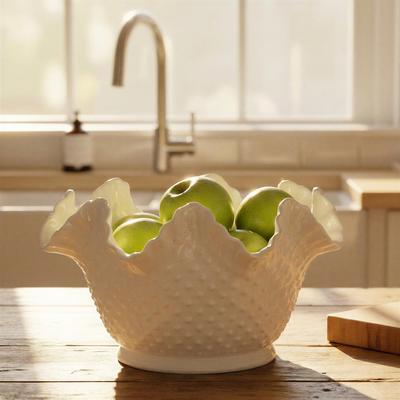 Storied Home "Stoneware Ruffled Hobnail Decorative Bowl - 10.25""L x 10.25""W x 5.88""H"