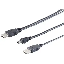 USB-A Y-Adapterkabel, Mini-B, 2.0, schwarz, 1m