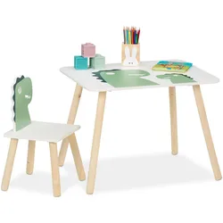 Relaxdays, Kinderstuhl + Kindertisch, Kindersitzgruppe Dinosaurier (Kinderstuhl, Kindertisch)