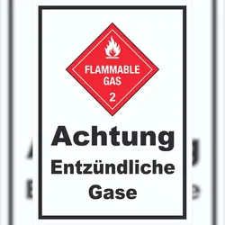 HB-Druck Schild Entzündliche Gase Flammable Gas A3 Rückseite selbstklebend