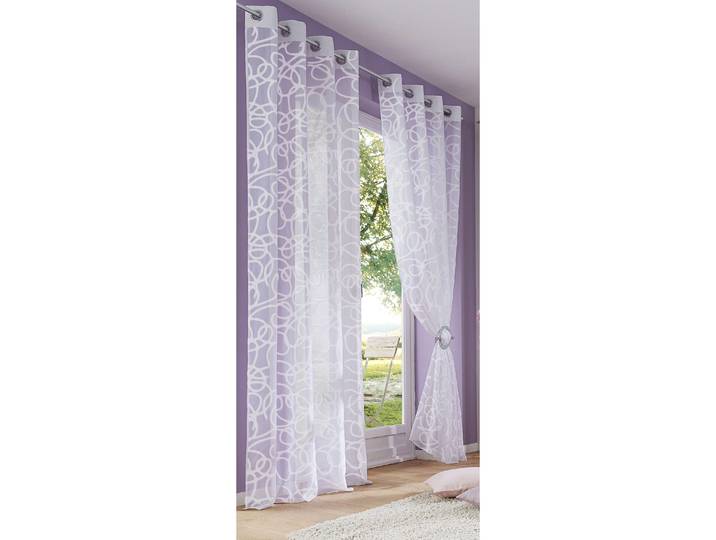 Gardine GOODPRODUCT Tanaro Gr. 1, weiss (weiß), B:140cm H:145cm, Voile, Polyester, Gardinen, Gardine, 2-er Set, mit Schlingen-Motiv bedruckt, Polyester
