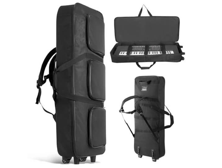 VEVOR Sac à Roulettes pour Clavier 61 Touches\, 1680D\, Housse de Transport pour Clavier 61 Touches et Piano Électrique\, Intérieur 104x43x13 cm\, Rembourrage Épais\, avec Poignée\, 3 Poches de Rangement