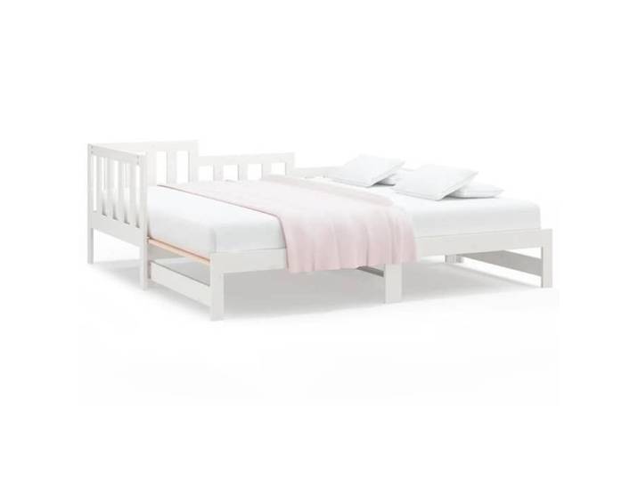 Lit coulissant/Lit de repos - Blanc 2x(90x190) cm - Bois de pin massif LL148656