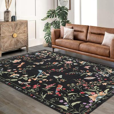 Garvee 100% Polyester Foldable Area Rug, Modern Colorful Floral World Printed Floor Carpet
