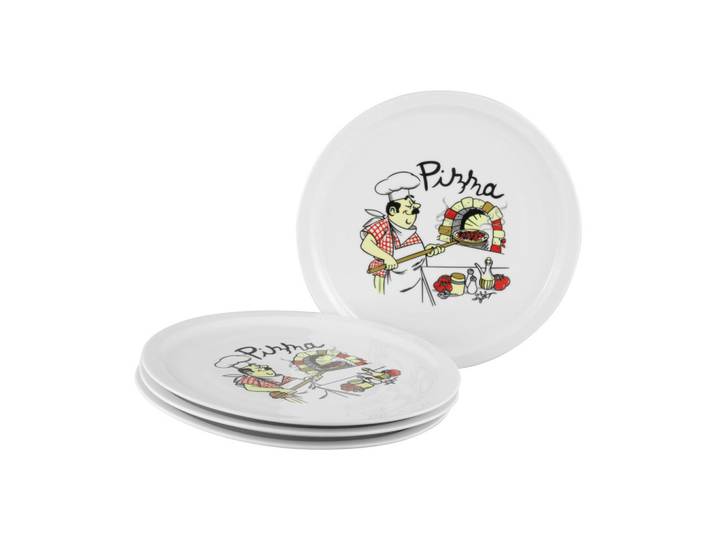 Creatable Pizzatellerset Milano Pizzabäcker, Mehrfarbig, Keramik, 4-teilig, rund, lebensmittelecht, stapelbar, Geschirr, Teller, Teller-Sets