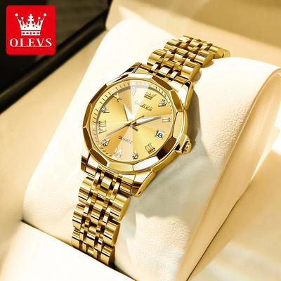Inspire Select OLEVS Elegant Golden Women's Quartz Watch Waterproof Stainless Steel Luxury Ladies Wristwatch gold Black