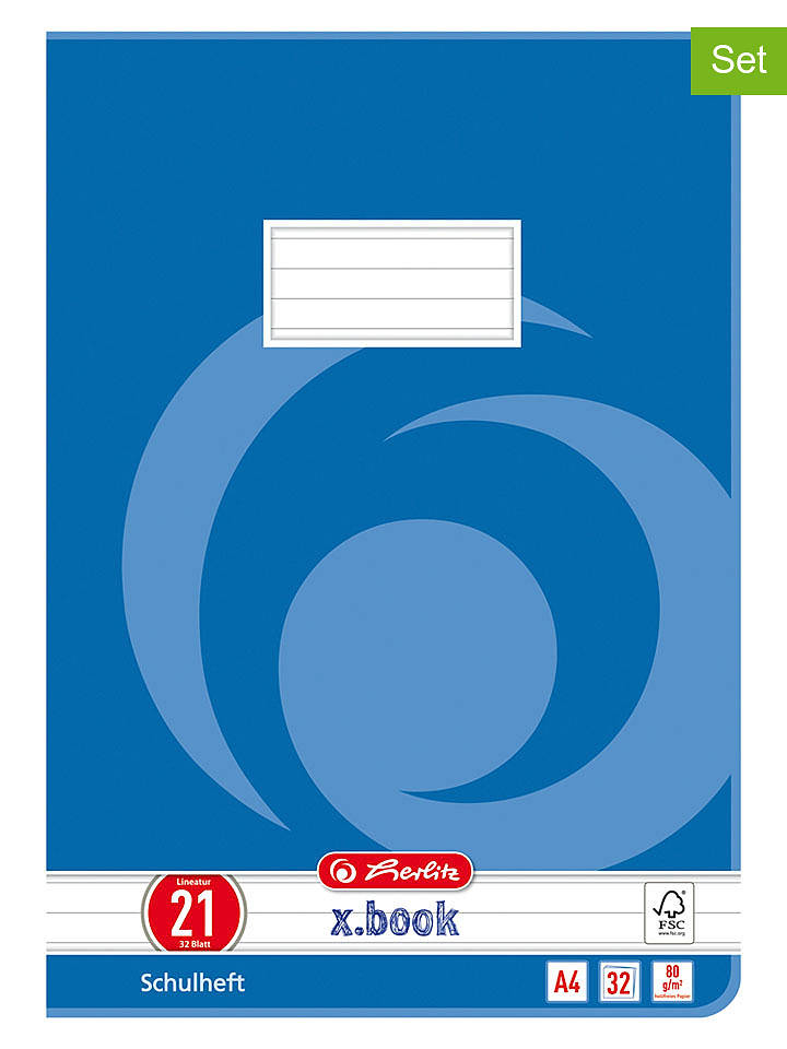 Herlitz 5er-Set: Hefte ''A4/32 Lin.21'' in Blau - onesize