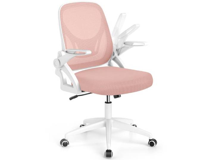COSTWAY Chaise de Bureau Pivotante Ergonomique en Résille avec Soutien Lombaire et Accoudoirs Relevables - Réglable en Hauteur Rose