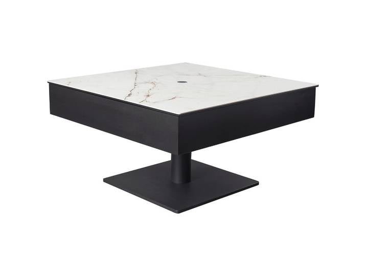 Couchtisch, Schwarz & Weiß, 75x42-57 cm, Metall & Glas & Keramik, Höhenverstellbar & Stauraum, Dieter-Knoll