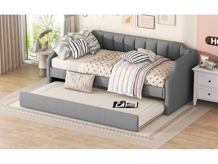 Furnishings Home Polsterbett Tagesbett Daybett Ausziehbett, Schlafsofa, mit Unterbett 90x200cm + 90x190cm und Lattenrost, Leinen