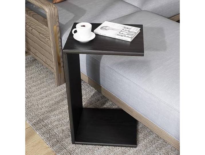 Beistelltisch Aus Holz, C-FöRmiger Beistelltisch for Couch, Sofatisch mit Einsteck- Und Zapfenverbindungsstruktur, GroßEr Desktop-C-Tisch for Wohnzimmer, Schlafzimmer (Color : Negro)