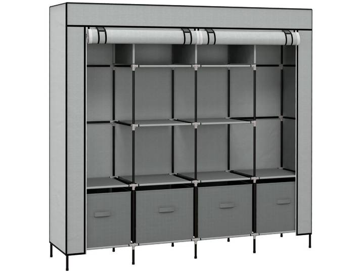 Homcom Stoffschrank Kleiderschrank mit Kleiderstange, 10 Fächern, 4 Schubladen, Dunkelgrau, Metall, 42.5x169.5x166 cm, Schlafzimmer, Kleiderschränke, Schrankzubehör