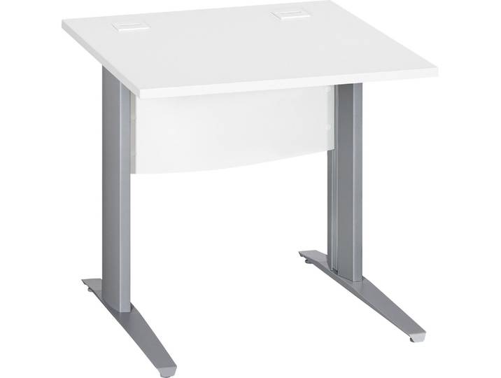 Bureau droit Excellens L 80 cm blanc piétement '' L'' métal alu - - Bruneau