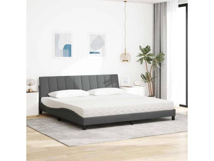 KTHLBRH Doppelbett 200 x 200 cm mit Matratze inklusive, grau Lattenrost, gepolstertes Kopfteil, PU-Schaum 22D, H2 H3, ohne Service