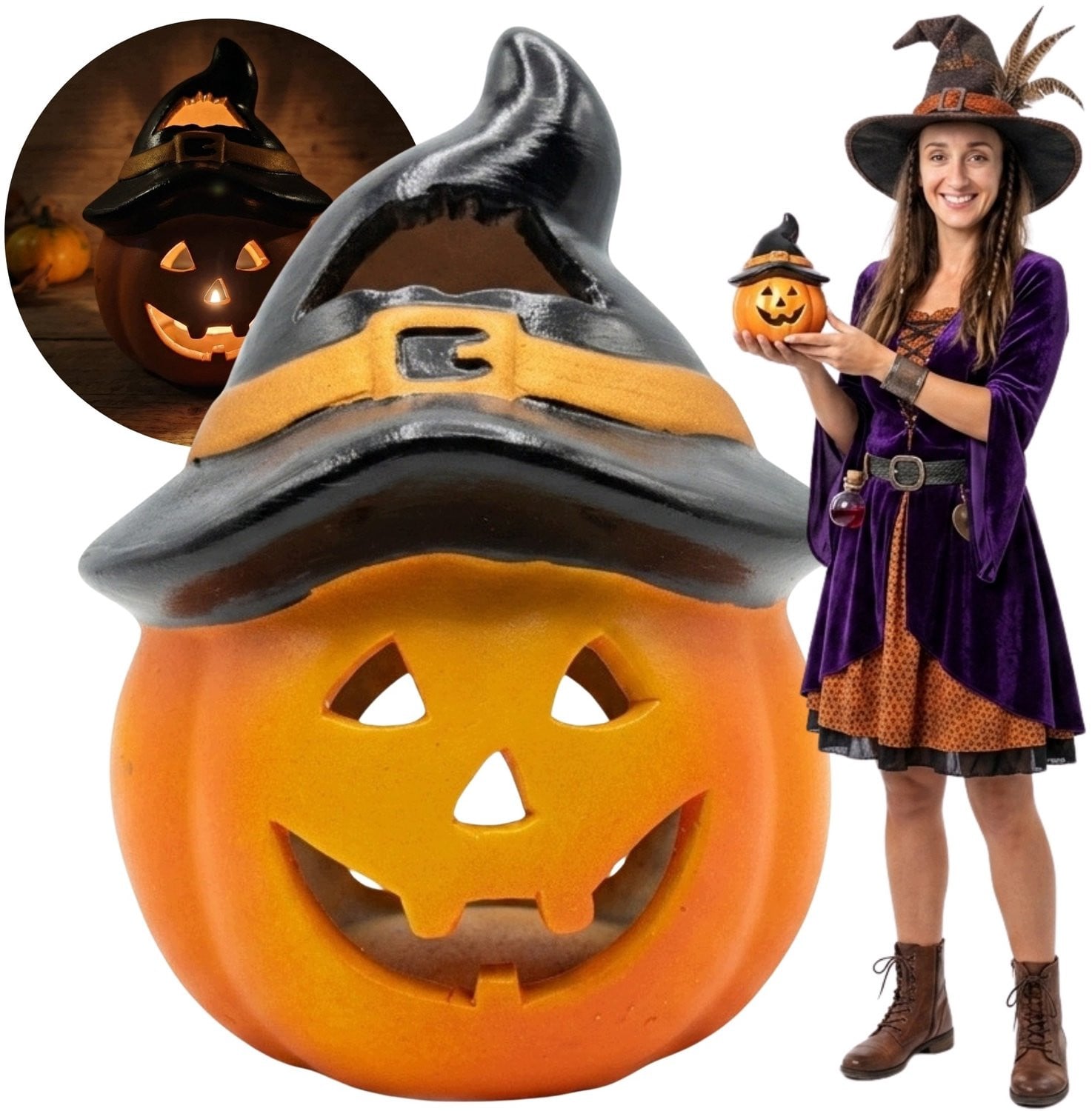 Keramische Pompoen Decoratie voor Halloween en Herfst, 20 cm