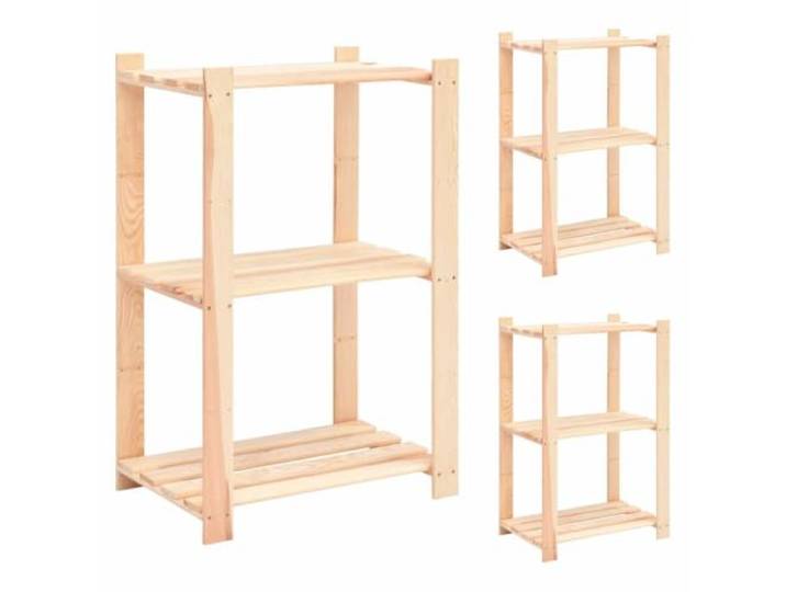 ZQQLVOO Lagerregal 3 Böden 3 STK. 60x38x90cm Massivholz Kiefer 150kg Massivholz Kiefer, 150kg pro Regal, einfache Montage, vielseitig nutzbar, pflegeleichte Oberfläche