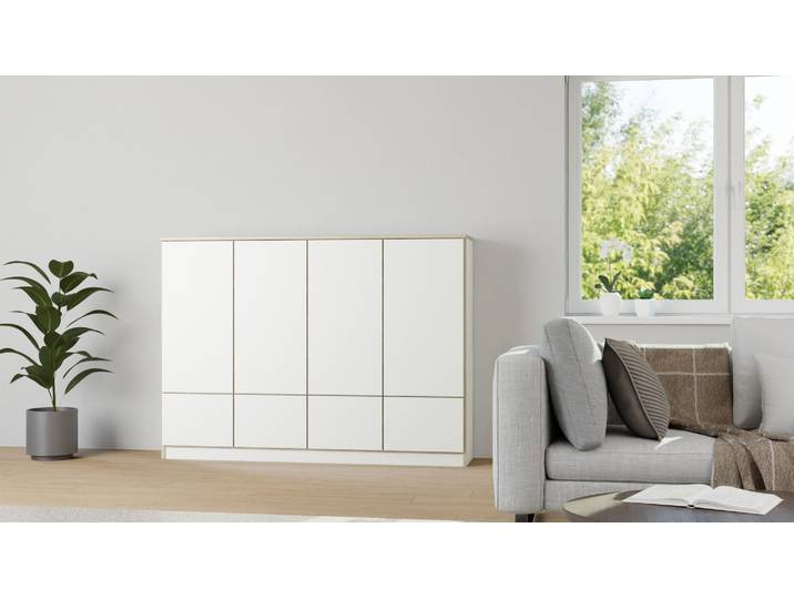 Elegantes Sideboard - Kleiner Schrank Premium Dekore Weiß Multiplex Kante