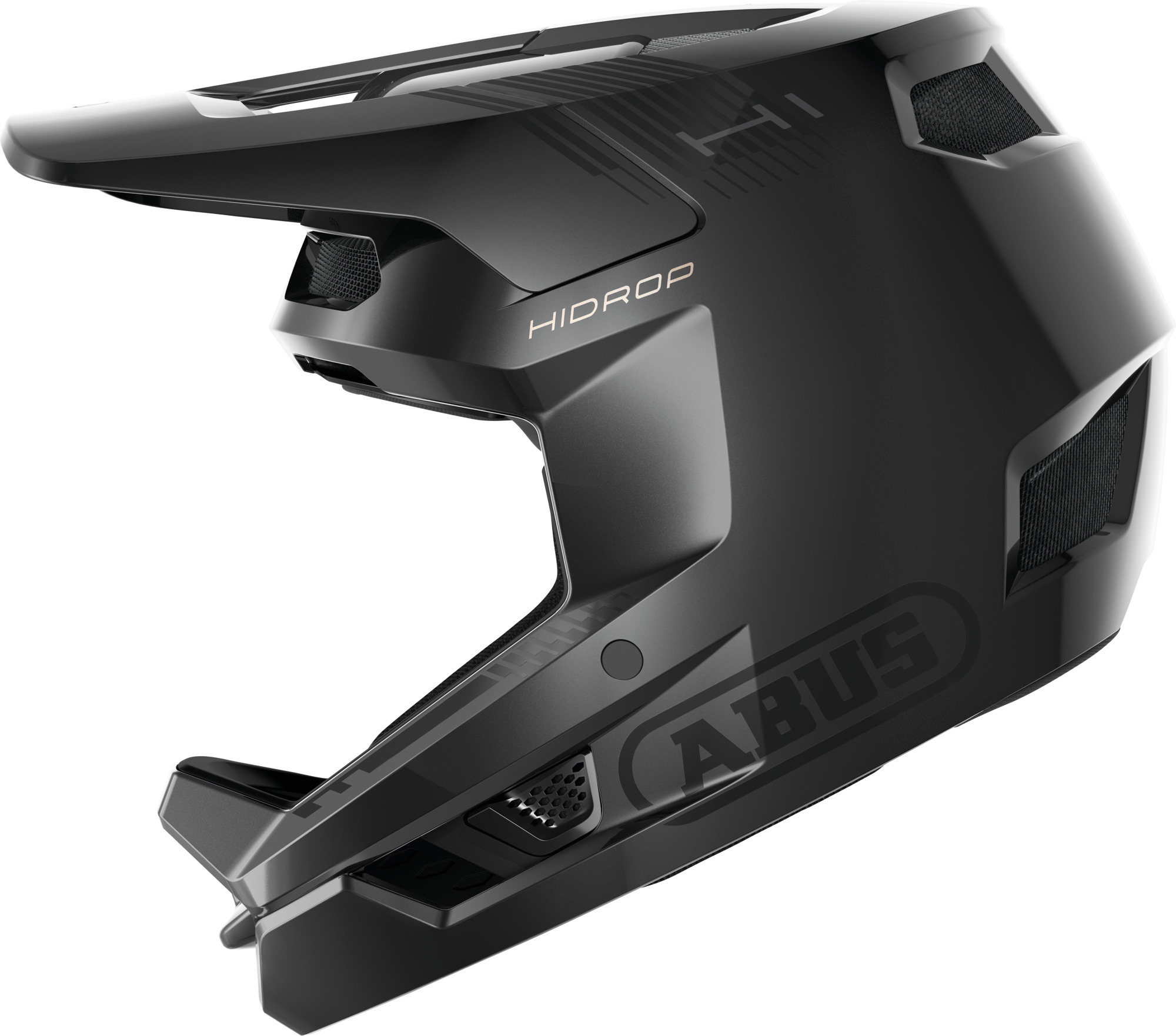 ABUS Downhill Helm HiDrop - ASTM-er Fullface Helm mit ABS-Außenschale für MTB: Downhill, Enduro und Bikepark - für Erwachsene und Jugendliche - Schwarz, Größe S (55-56 cm)