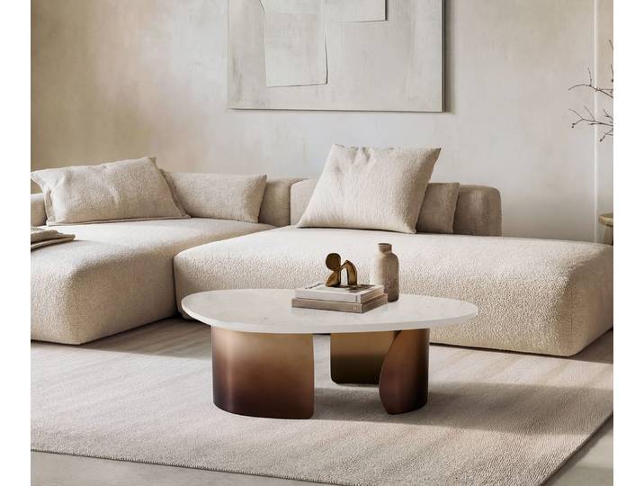Couchtisch Marvello 100x50 cm Marmor Weiß Metall Gold Ombre, Couchtische