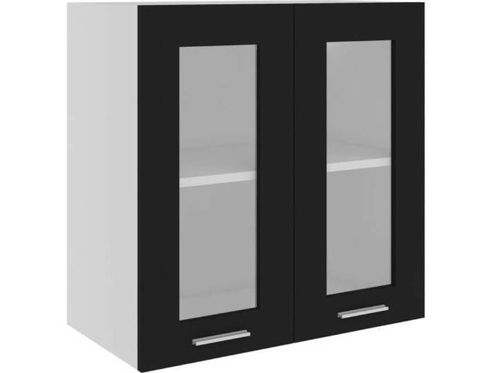 58035 HOMMIE® NEW MEUBLE DE CUISINE au design élégant - Haute qualité Armoire en verre suspendue Noir 60x31x60 cm Aggloméré FR