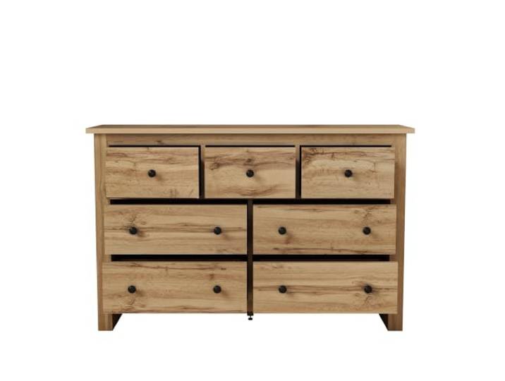 Sideboard 7 Schubladen Spanplatte Holzfarbe 152x40x89 cm 7 Schubladen, Kugellagerschlitten, Spanplatte, 152x40x89 cm, 50 kg Tragfähigkeit, verstellbarer Mittelfuß, Kippsicherung