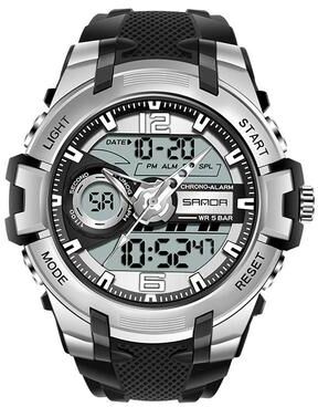 Everyday Crate SANDA 6015 Waterproof Sports Watch For Men Multifunctional Luminous Watch With Shock Resistant Design black Silver
