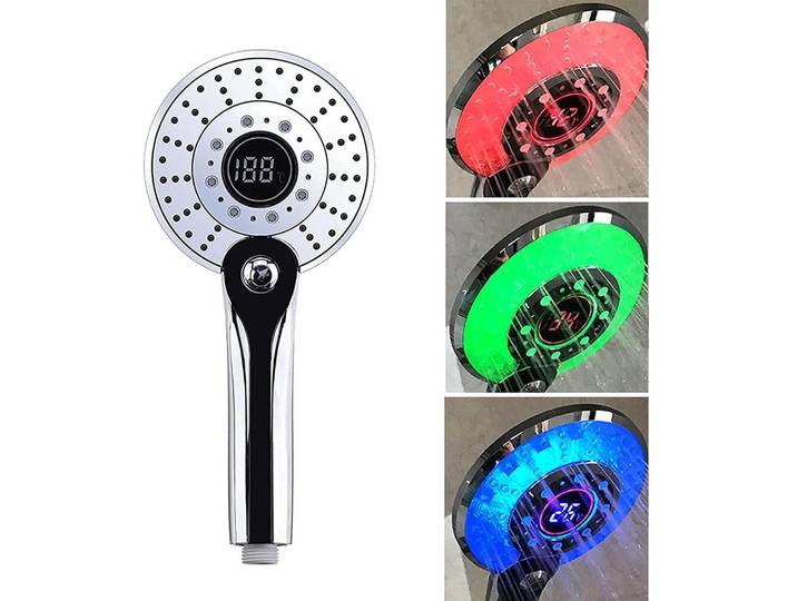 LED Duschkopf mit Farbwechsel & Digitaler Temperaturanzeige, Wassersparend, Chrom