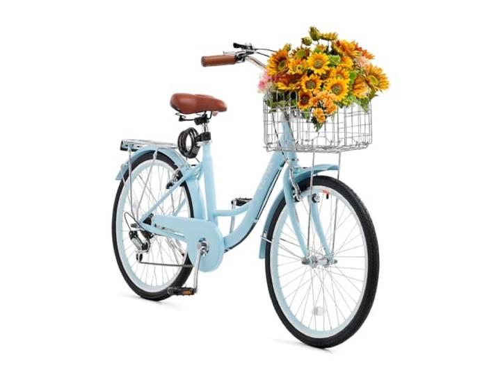 VEVOR Vélo croiseur\, Vélo de Plage avec Panier de Grande capacité\, Porte-Bagages arrière et siège réglable\, sécurisé et Robuste\, pour Cyclisme..