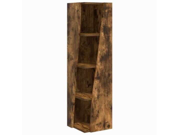 NKOPPFG Eckschrank 27,5x27x102 cm Holzwerkstoff Raeuchereiche Mattes Finish, klares Design, Wandbefestigung, Stauraum fuer Buecher und Deko, kompakte Raumecke