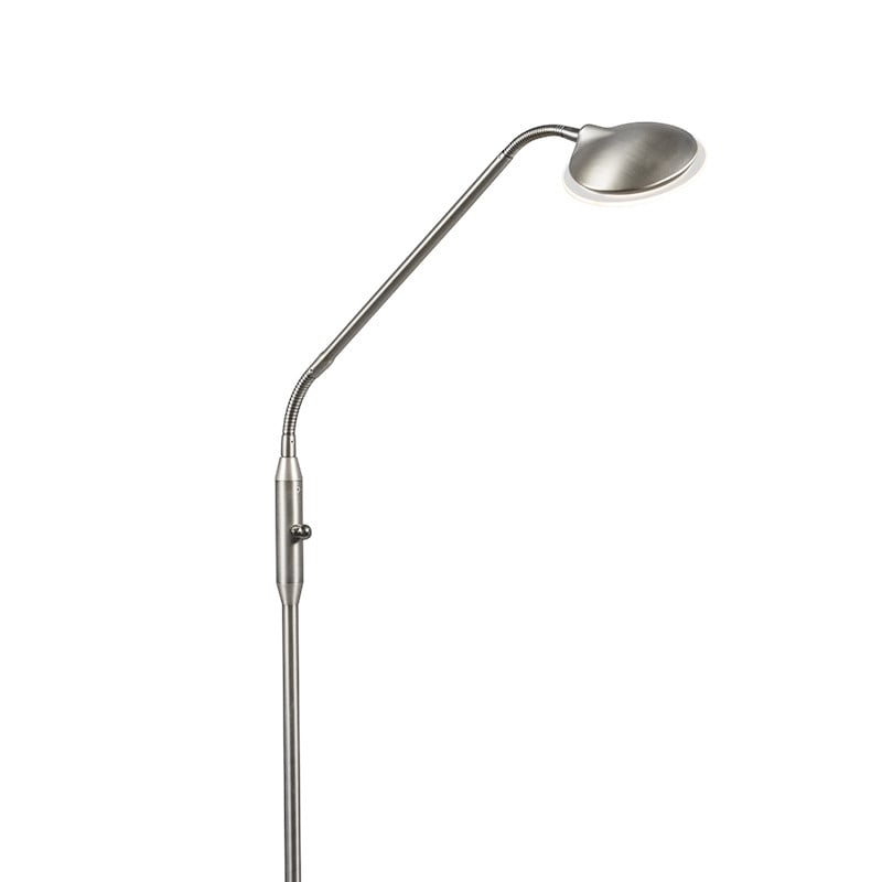 Qazqa Moderne Vloerlamp van Metaal met Dimbare LED in Zilver