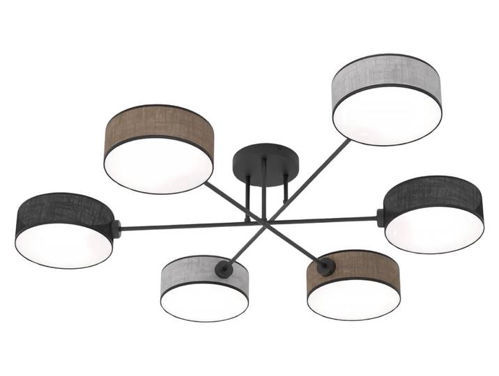 Hängelampe MAGA, schwarz-braun-grau, 6xE14x15W, Stoff, Maße: 22x105x86cm, IP20, Emibig