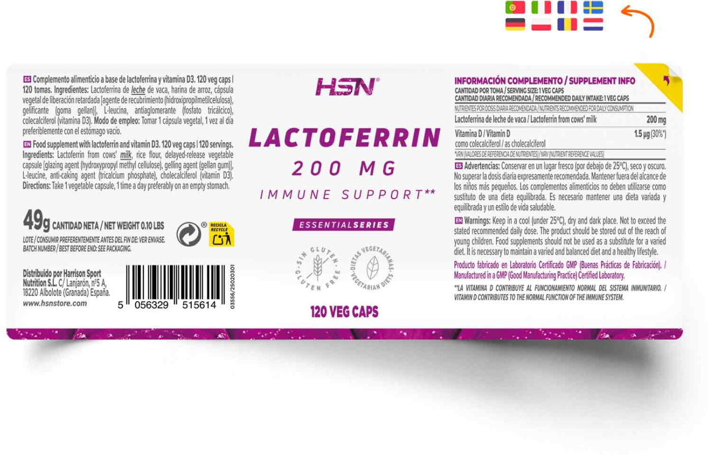 HSN Lactoferrina 200mg - 120 veg caps - Sistema Inmune - Cápsulas Vegetales - 120  Servicios