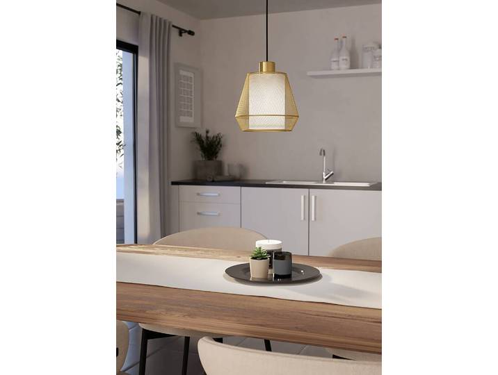 Suspension Ciudadela Ø 18cm Blanc/Laiton 1 Tissu mélangé E27