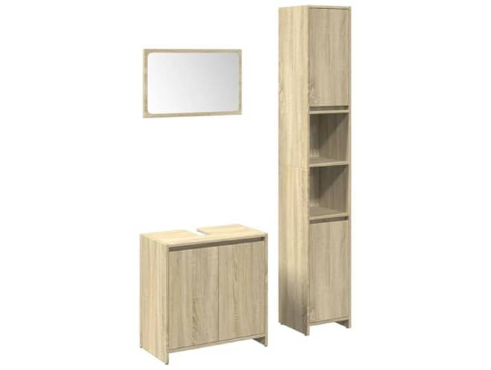 KTHLBRH Badezimmermöbel-Set 3-teilig Eiche Sonoma aus Spanplatte und Glas Schrank 30x30x183,5 cm, Spiegel 60x37 cm, 60 kg, Türen reversibel, Ablagefläche, Spanplatte, Glas