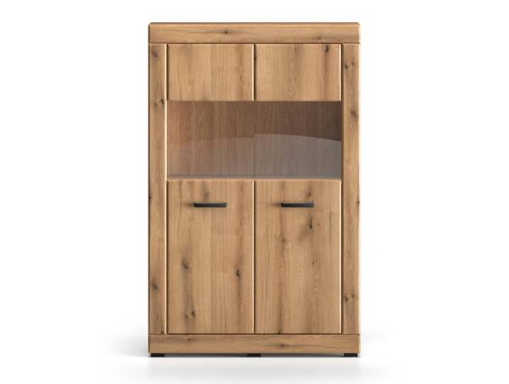 Lomadox Wohnzimmer-Highboard, 92 cm Breite, in Eiche, 2 Türen mit Glaseinsatz