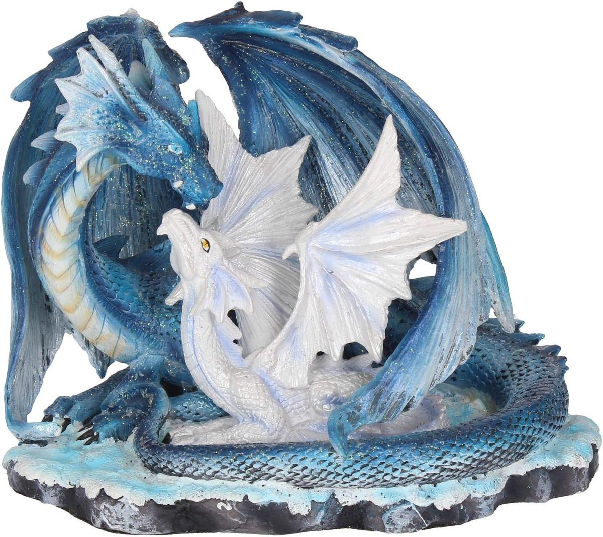 Handgeschilderd Draken Beeldje Moeders Liefde - Blauw - 22 cm