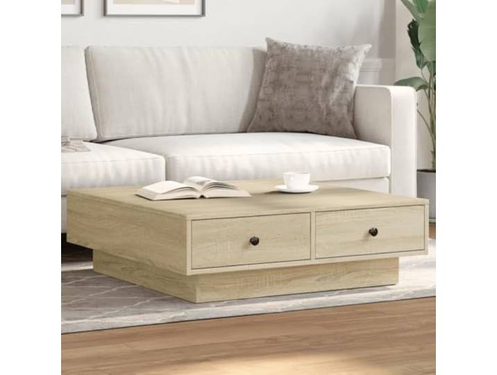 HEFZGDB Couchtisch Sonoma-Eiche 90x90x28 cm Holzwerkstoff mit Metallknäufen und reichlich Stauraum, stabile Tischplatte für Wohnzimmer, Beistelltisch langlebig und elegant, Möbel