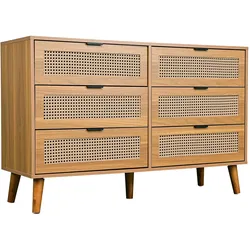 SIDEBOARD mit 6 Schubladen Sideboard aus Holz mit Metallgriffen, Retro-Design, für Schlafzimmer & Büro Walnuss