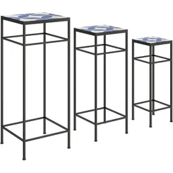PFLANZENSTÄNDER 3er Set Metall Fliesen Blau